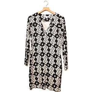 DVF Diane Von Furstenberg Black Reina Silk Leaf Mini Dress Size 10